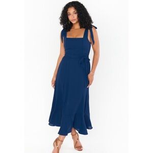 Show Me Your Mumu Claire Midi Dress in Rich‎ Navy Crisp Blue size xs